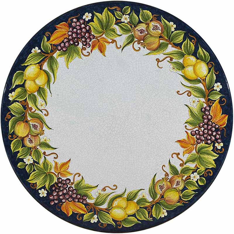 Round table top hand-painted with colorful fruits and leaves