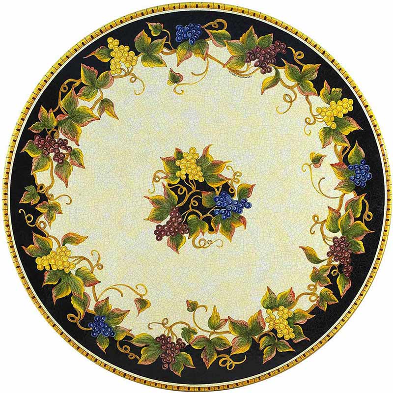 Round table top hand-painted with grapes and leaves