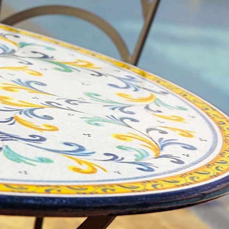 Close up of table top in design "Renaissance" by the pool