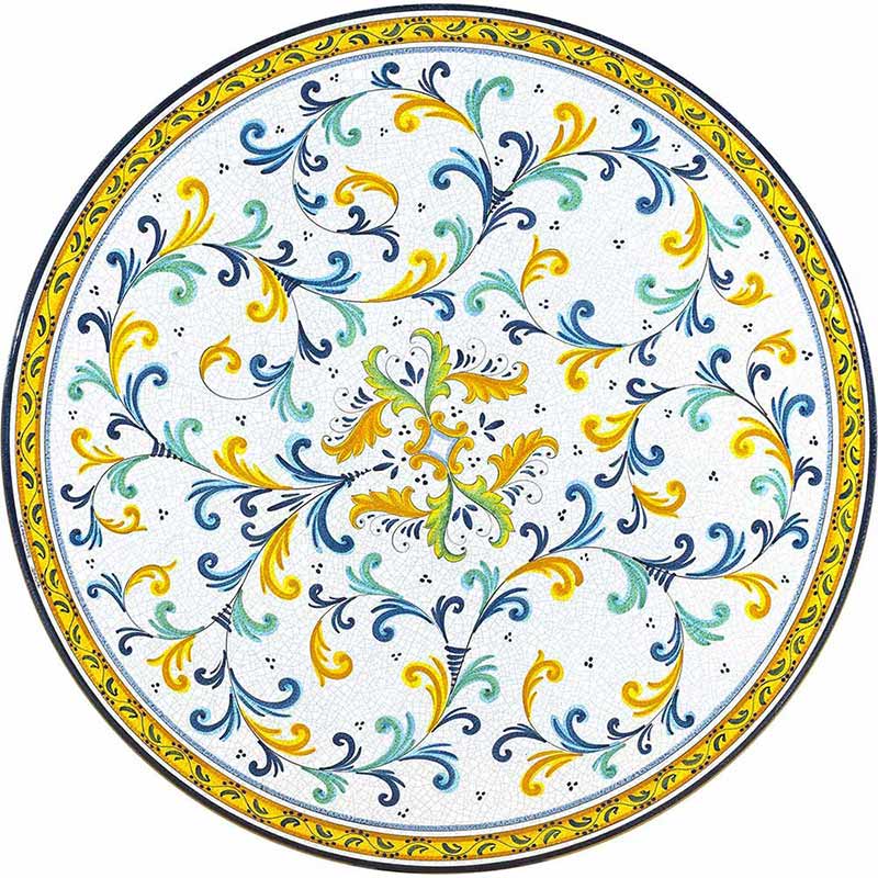 Round table top hand-painted with elegant colorful decorations