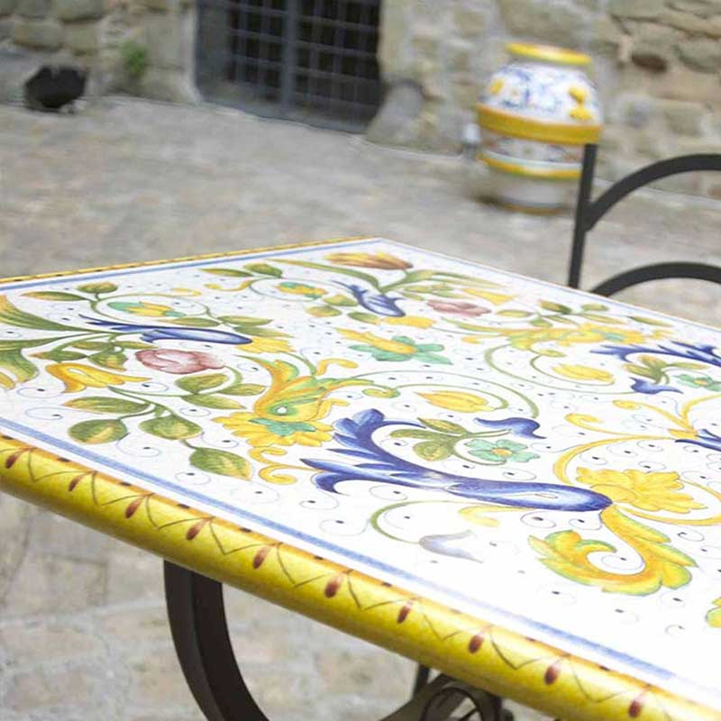 Table top in colorful design Toscana on the terrace