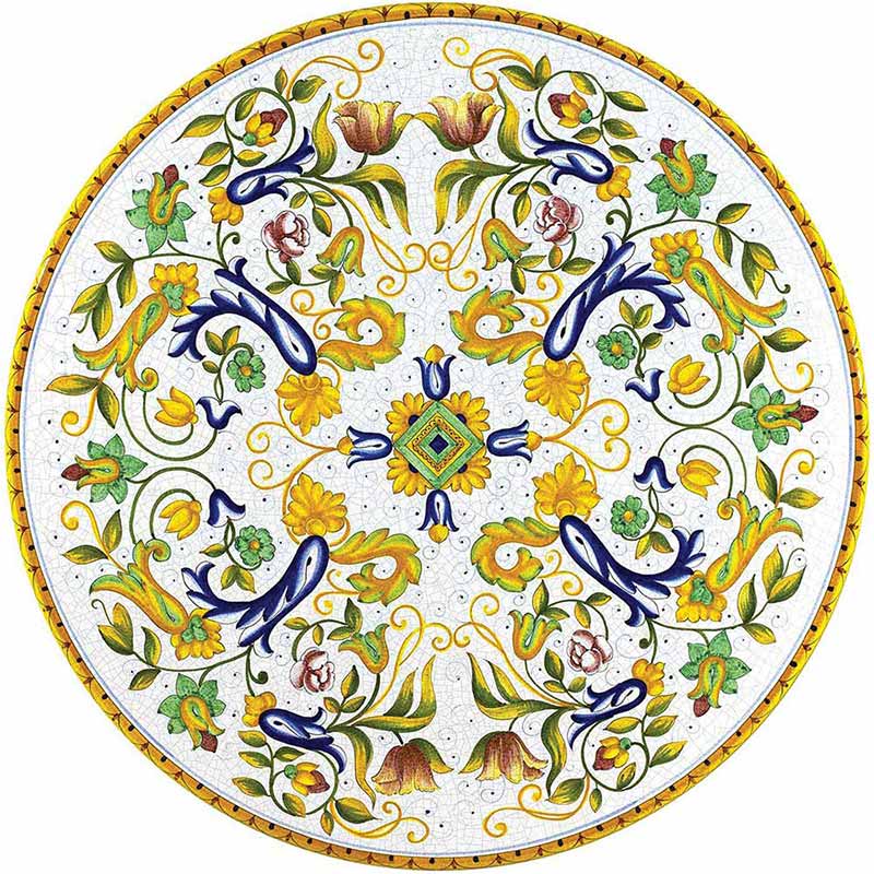 Round table top hand-painted with colorful decorations