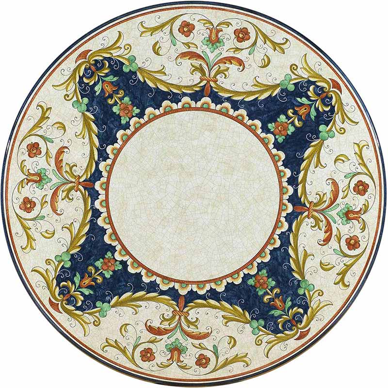 Round table top hand-painted with elegant, colorful decorations