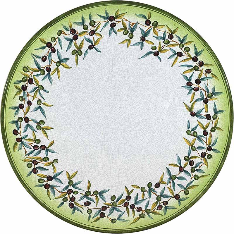 Round table top hand painted with olives and leaves