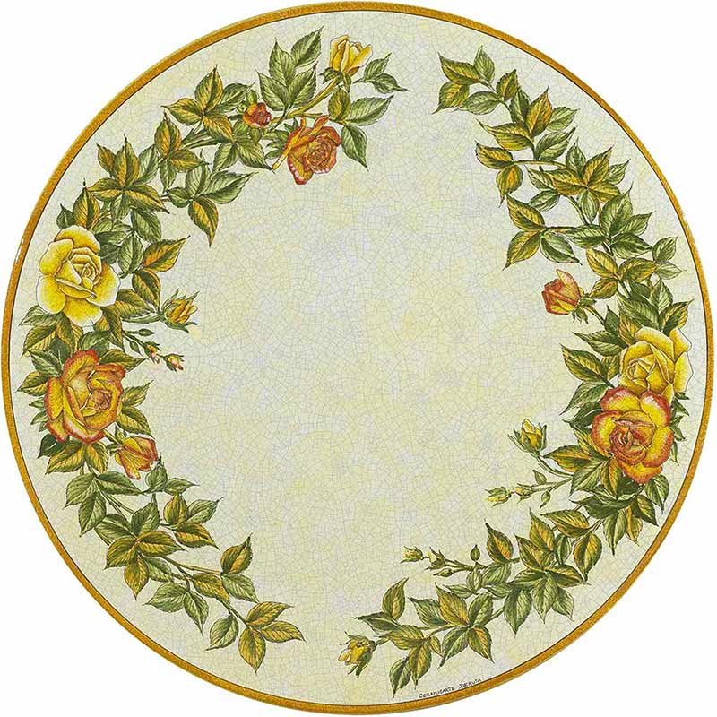 Runde Tischplatte handbemalt mit Rosen und Blättern